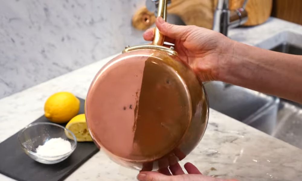 Clean Discolored cookware with Scrub Salt And Lemon Juice