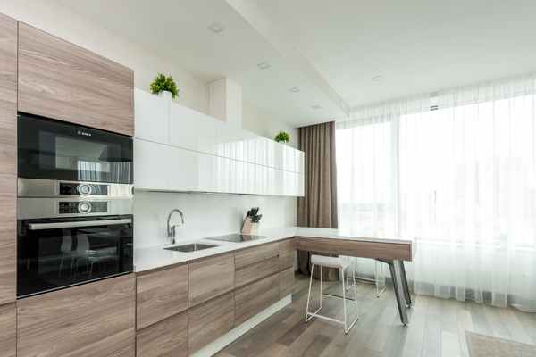 Beige  colour  kitchen  pain with white cabinet