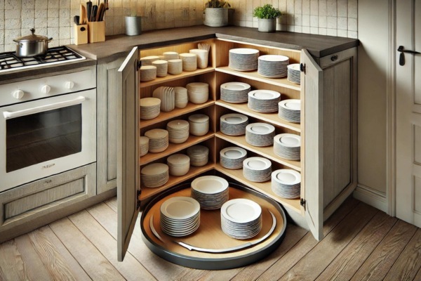 Utilizing Lazy Susans For Corner Cabinets Organize Plates In Kitchen Cabinets