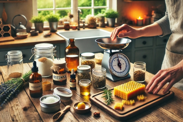 Measuring Beeswax And Oils For Homemade Salves And Lotions