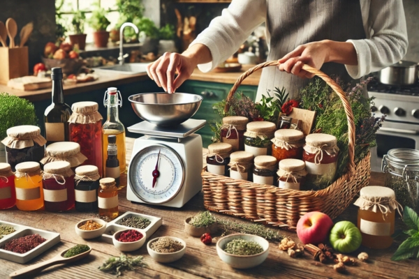 Preparing Garden-Themed Gift Baskets With Cook Room Scales