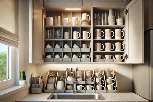 Cabinets Near The Coffee Put Cups In The Kitchen