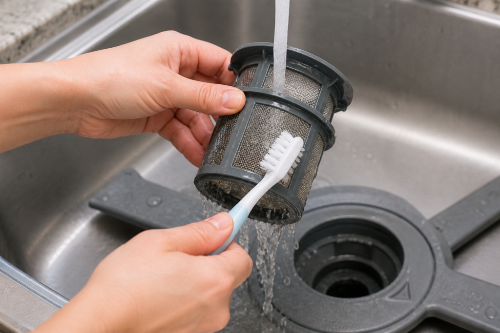 how to clean Amana dishwasher filter